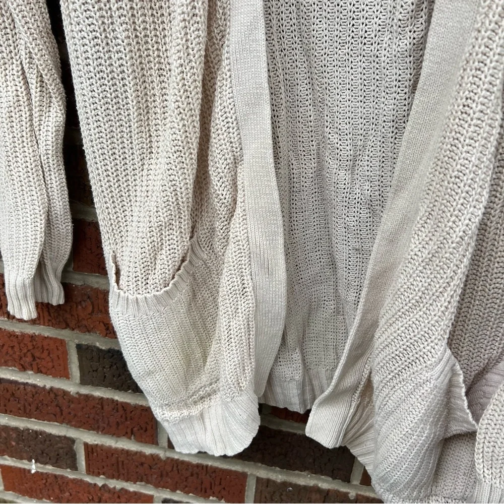 Forever 21 Cream Chunky Knit Open Knit Pocket Oversized Cardigan